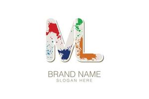 Double ML logo. The design consists of only one continuous line that ties itself into an ML shape. Colored paint splash, elegant and very branded. Simple, elegant and very attractive. vector