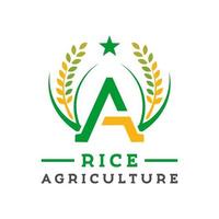 diseño de logotipo letra a cultivo de arroz vector