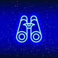 Neon light binocular design. Linear binocular design. Neon rover in space. Unique and realistic neon icon. Linear icon on blue background. vector