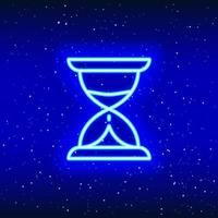 Neon luminous star hourglass design. Linear timeline design. Concept of neon hourglass in space. Unique and realistic neon icon. Linear icon on blue background. vector