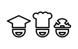 Colección especial para rostro de perfil cocinero, trabajador y egresado. descargar vector de profesiones de smiley lineal. símbolo de icono lineal de elemento de diseño. conjunto de iconos lineales editables.