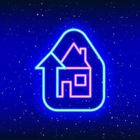Neon linear design of moving arrow around the house. House value increase icon. Neon house and arrow. Detached house on the marker arrow. Time in space with neon. Unique and realistic neon icon. vector