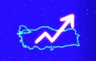 Mapa de Turquía y colección privada de neón de flecha ascendente. descargue el mapa del país de neón superbrillante único y el vector de finanzas. elemento de diseño icono de neón lineal.