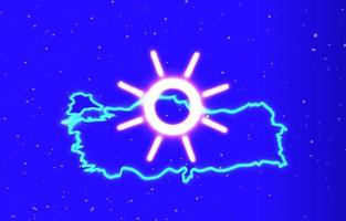 The sun rises in the middle of the map of Turkey, neon private collection. Download the unique super glowing neon country map and sun vector. Design element linear neon icon. vector