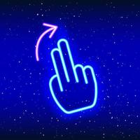 Finger scrolling. Screen-book side-scrolling design with neon light finger. Linear manual scroll design. Glowing neon hand sign in space. Unique and realistic neon icon. vector