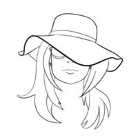 Abstract Woman face with hat. Continuous line drawing. vector line art.