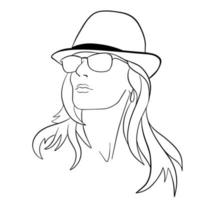 Abstract Woman face with hat. Continuous line drawing. vector line art.