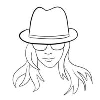 Abstract Woman face with hat. Continuous line drawing. vector line art.