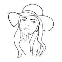 Abstract Woman face with hat. Continuous line drawing. vector line art.