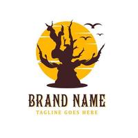 dead tree logo design with a sun background vector