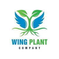 Winged angel plant logo design vector