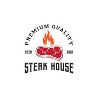 conjunto de plantilla de logotipo barbacoa, barbacoa y parrilla, emblema de steak house vector premium