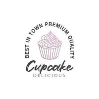 cupcake logo diseño plantilla vector premium, panadería, panadería logo, pan fresco, hornear casa