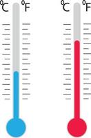 termómetros celsius y fahrenheit. Equipo termómetro que muestre clima frío o caliente. vector