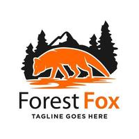 Forest and mountain fox logo design template vector