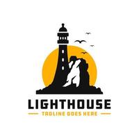 lighthouse vector logo on a rock
