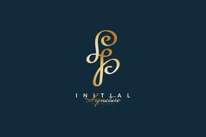 Elegant Initial L and P Letters Logo Design with Handwriting Style in Metallic Gold Color. LP Signature Logo or Symbol for Business Identity vector