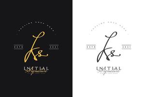 Initial K and S Logo Design in Vintage Handwriting Style. KS Signature Logo or Symbol for Wedding, Fashion, Jewelry, Boutique, Botanical, Floral and Business Identity vector