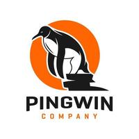 penguin and sun logo design vector
