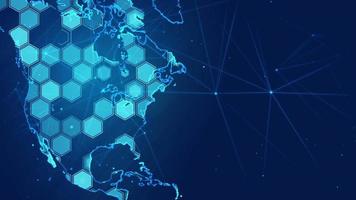 Fondo hexagonal digital en el mapa de América video