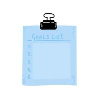 empty list for notes. Sheet for recording goals for year. Mark with tick. numbered to-do list. Hierarchy of priority, plan and dream.Vector illustration, hand-drawn