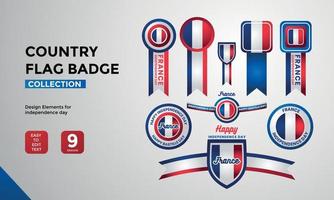 French country flag badge collection, happy independence day greetings vector