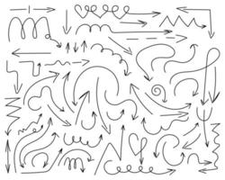 conjunto de flechas de doodle. una gran colección de varios indicadores. imágenes originales. diseño de cuadernos, postales, publicidades, revistas, instructivos, charlas comerciales y capacitaciones. ilustración vectorial vector