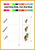 learning size for kids. sort picture by size.cute turtle vector