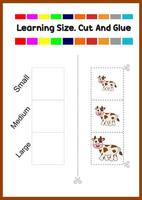 learning size for kids. sort picture by size.cute cow vector