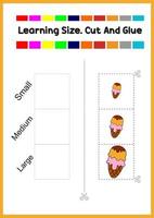 learning size for kids. sort picture by size. cold ice cream vector