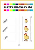 learning size for kids. sort picture by size.cute chicken vector