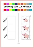 learning size for kids. sort picture by size.cute pigs vector
