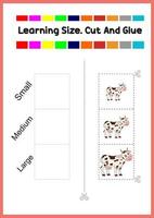 learning size for kids. sort picture by size.cute cow vector