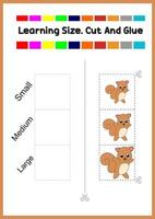 learning size for kids. sort picture by size.cute squirrel vector