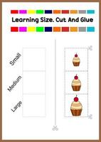 learning size for kids. sort picture by size.sweet cake. vector