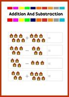 learning addition and subs traction for kids. learn how to count the object. vector