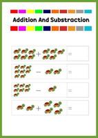 learning addition and subs traction for kids. learn how to count the object. vector