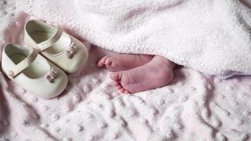 Close up of feet of a newborn baby. Close-up of legs of a small child video