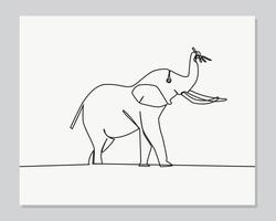 Elephant feeding tree branch continuous one line illustration vector