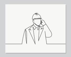engineer use phone continuous one line illustration vector