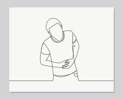 man with painful feelings holding belly continuous one line illustration vector