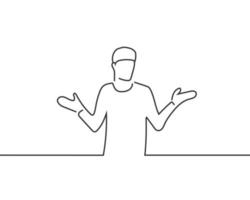 man having doubts while raising hands line drawing or continuous one line illustration vector