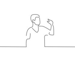 man holding something very small line drawing or continuous one line illustration vector