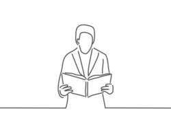 man reading a book line drawing or continuous one line illustration vector