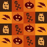 Witch Skull Bones, Pumpkin Head, Ghost and Bat in Halloween Pattern vector