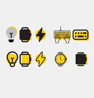 clock icons, keyboard, lightning, lights