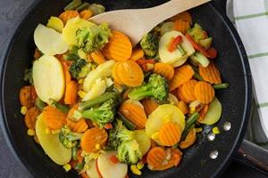 A mixture of vegetables in a pan photo