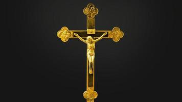 Jesús crucificado sobre un fondo oscuro. símbolo religioso del sacrificio. foto