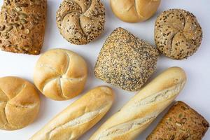 Various types of fresh bread. Bread and rolls. photo