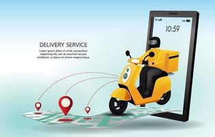 Food delivery man with motorcycles. Customers ordering on the mobile application, The motorcyclist goes according to the GPS map. vector